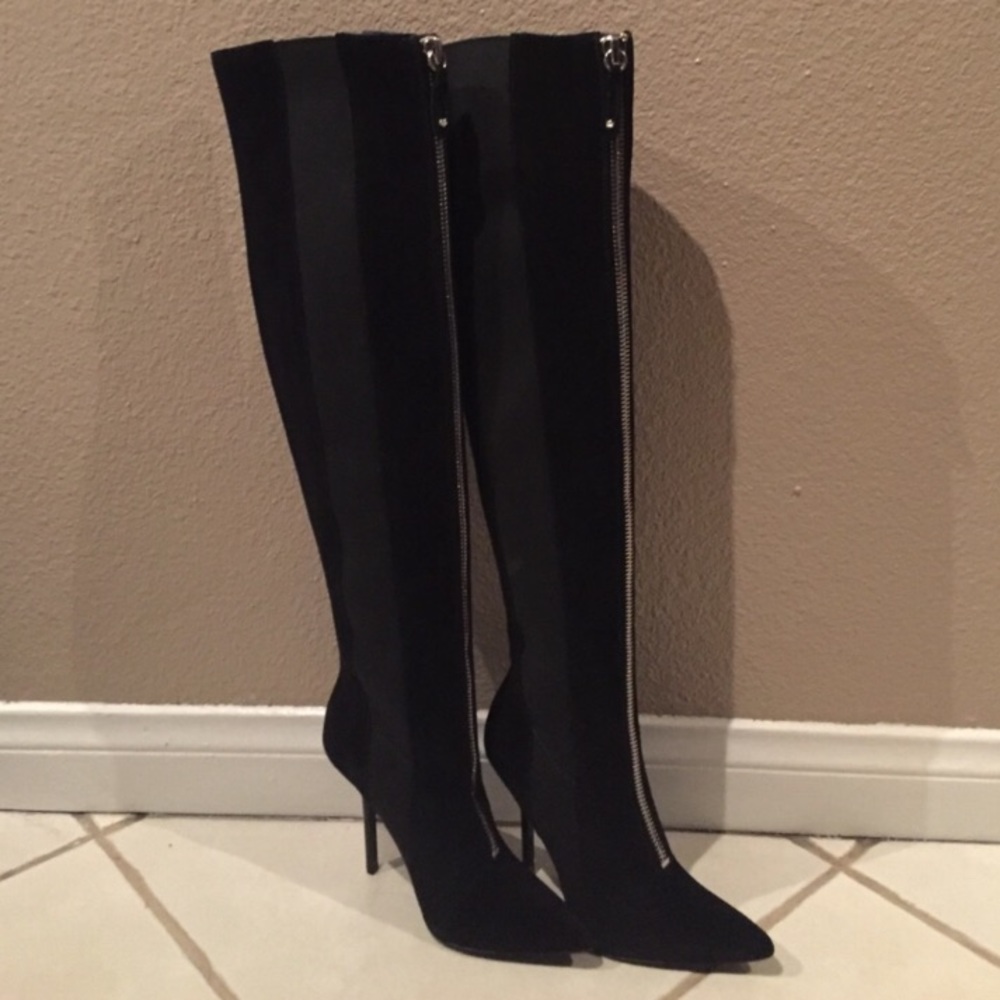Alice + Olivia Tall ZIP Suede Leather Heel Boots